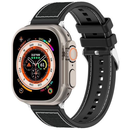 

For Apple Watch SE 2023 44mm Ordinary Buckle Hybrid Nylon Braid Silicone Watch Band(Black)