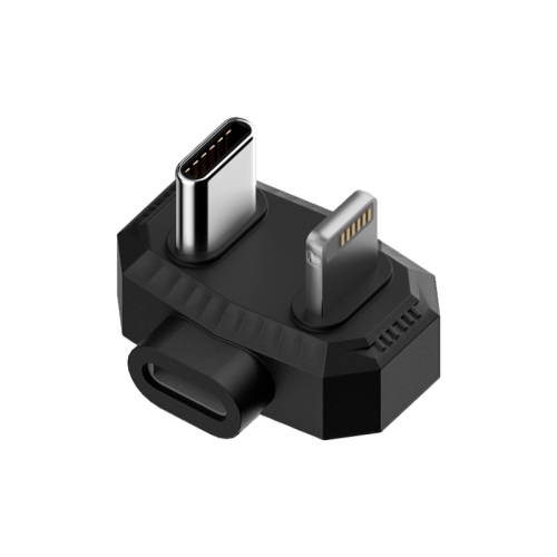 

8 Pin to USB-C / Type-C + 8 Pin Lavalier Microphone U-shaped Charging Adapter OTG Converter(Black)