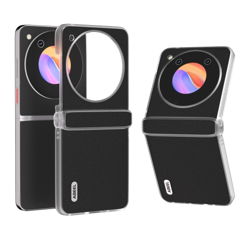 

For ZTE nubia Flip ABEEL Frosted Transparent Frame Hinge Genuine Leather Wave Phone Case(Black)
