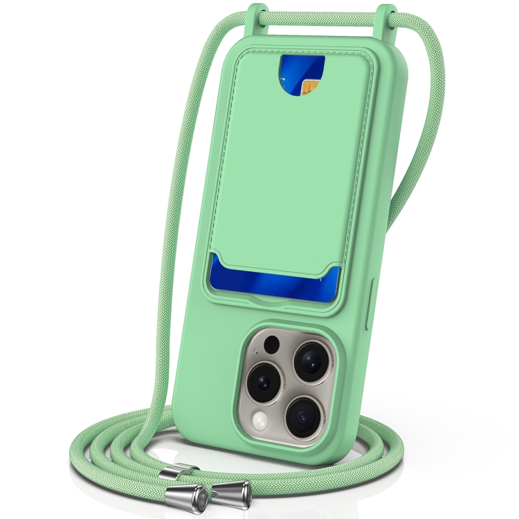 For iPhone 12 Pro Max Integrated Card Bag Solid Color Liquid Silicone Phone Case with Lanyard(Green)
For iPhone 12 Pro Max Integrated Card Bag Solid Color Liquid Silicone Phone Case with Lanyard(Green)