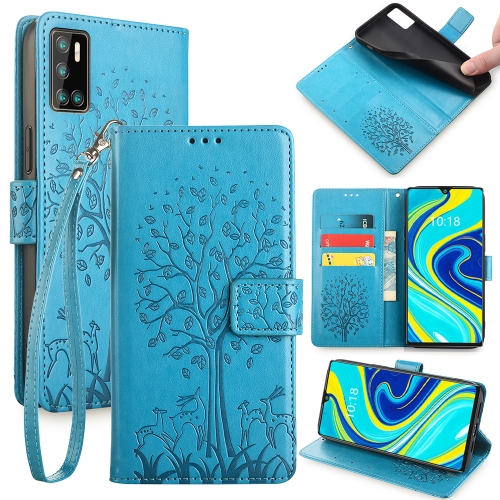 

For CUBOT P40 Tree & Deer Embossed Leather Phone Case(Blue)