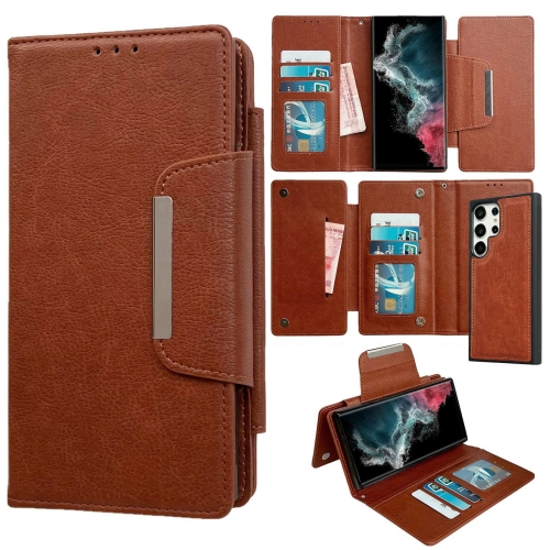 

For Samsung Galaxy S22 Ultra 5G Multifunctional 7-Card Wallet Leather Phone Case(Brown)