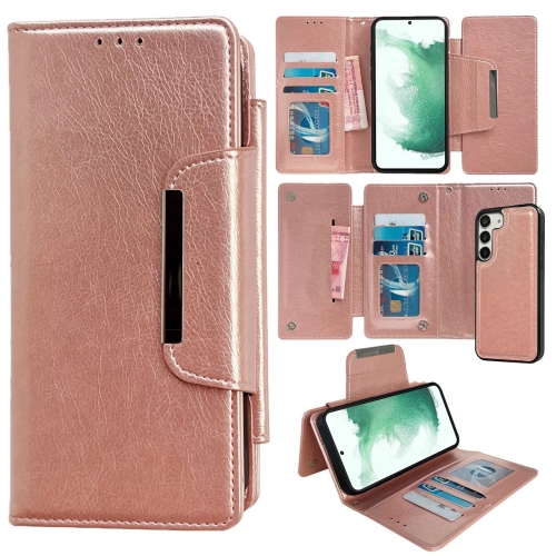 

For Samsung Galaxy S22+ 5G Multifunctional 7-Card Wallet Leather Phone Case(Rose Gold)