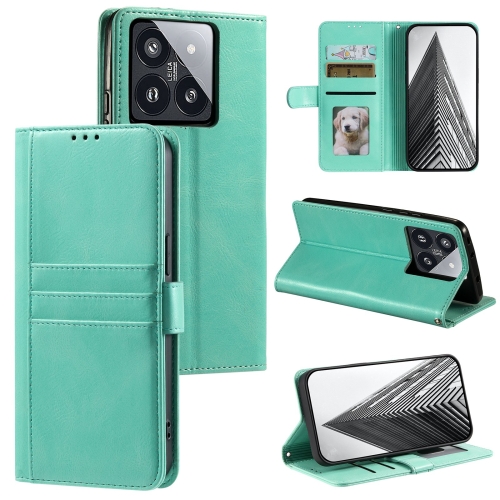 

For Xiaomi 14 Pro Simple 6-Card Wallet Leather Phone Case(Green)