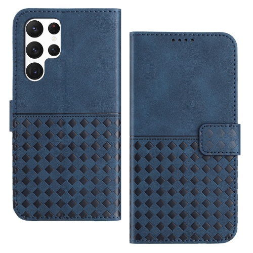 

For Samsung Galaxy S22 Ultra 5G Woven Embossed RFID Blocking Leather Phone Case(Blue)