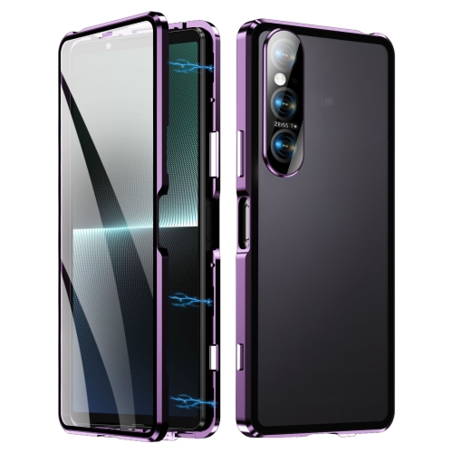 

For Sony Xperia 1 V HD Magnetic Metal Tempered Glass Phone Case(Purple)
