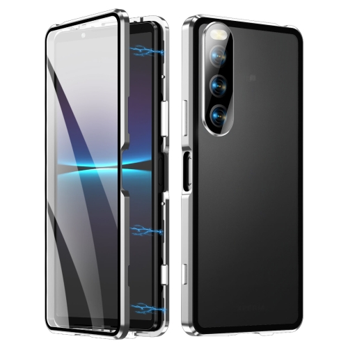 

For Sony Xperia 10 V HD Magnetic Metal Tempered Glass Phone Case(Silver)
