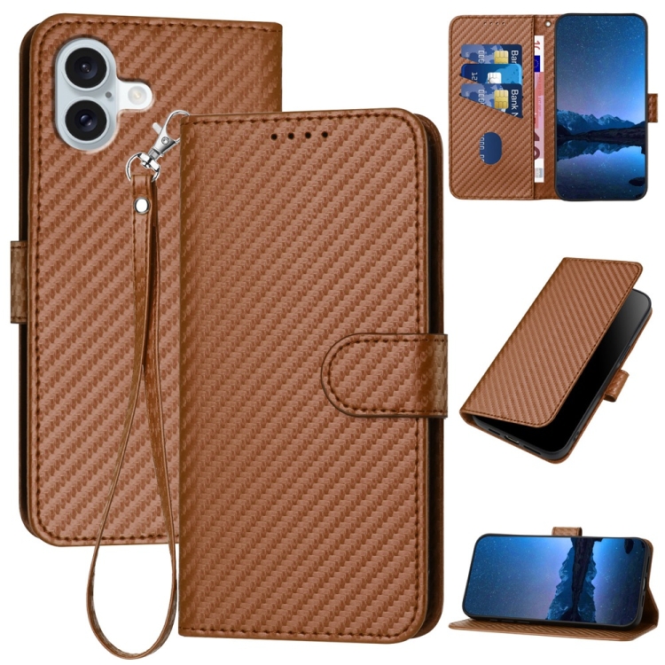 For iPhone 16 Plus YX0070 Carbon Fiber Buckle Leather Phone Case with Lanyard(Coffee)
For iPhone 16 Plus YX0070 Carbon Fiber Buckle Leather Phone Case with Lanyard(Coffee)