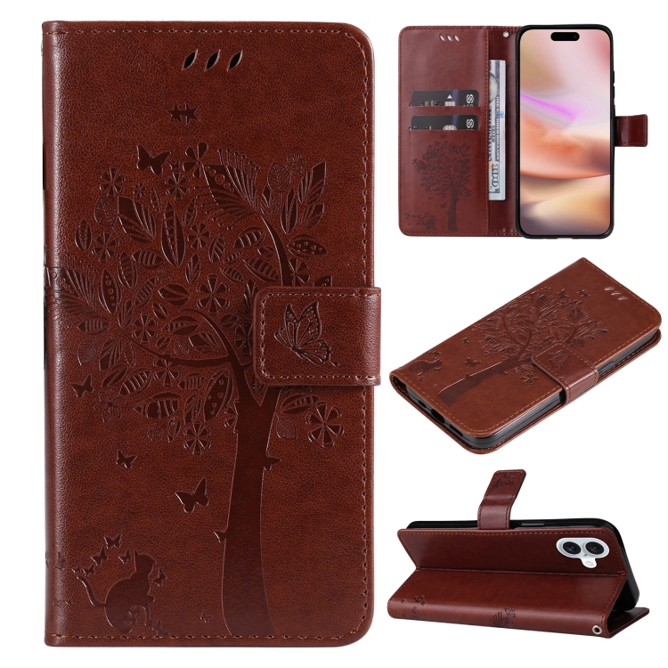 For iPhone 16 Plus Tree & Cat Embossed Pattern Flip Leather Phone Case(Coffee) 
For iPhone 16 Plus Tree & Cat Embossed Pattern Flip Leather Phone Case(Coffee)