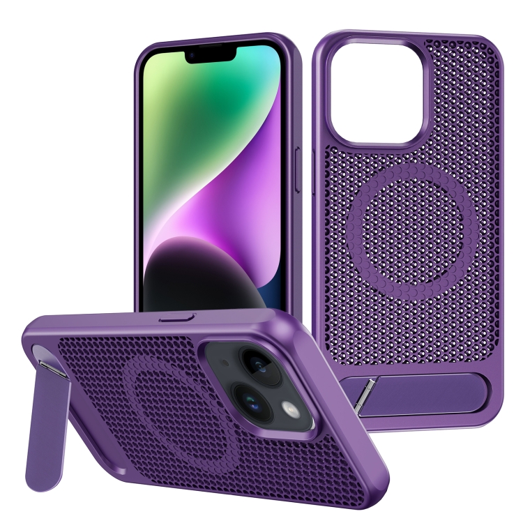 For iPhone 14 Honeycomb Cooling MagSafe Phone Case with Invisible Holder(Purple) 
For iPhone 14 Honeycomb Cooling MagSafe Phone Case with Invisible Holder(Purple)