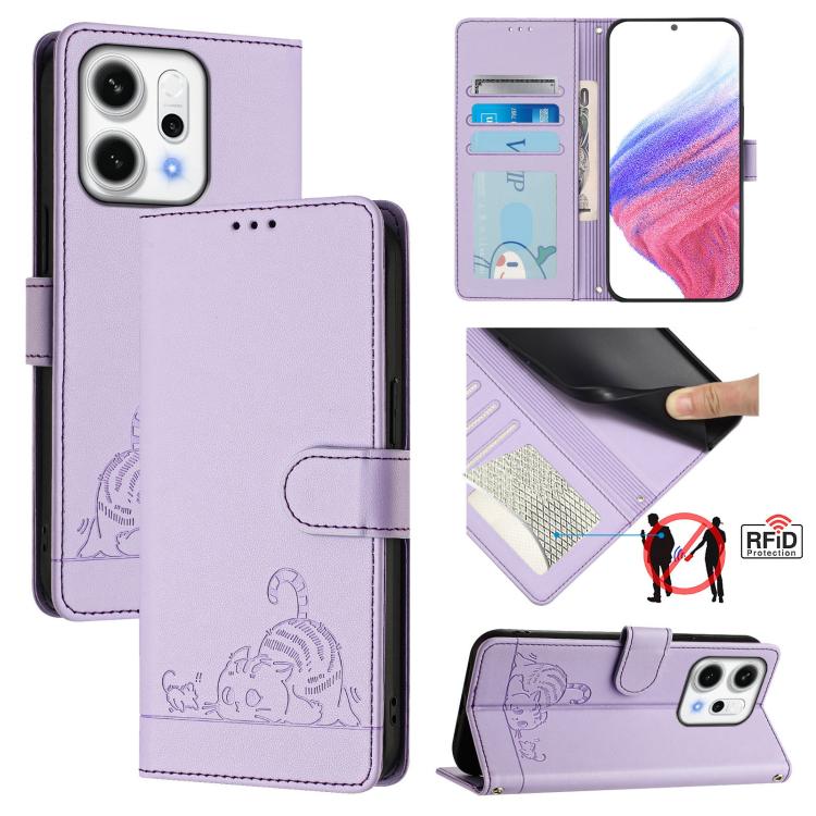 For OPPO Reno14 5G Global Cat Rat Embossed Pattern RFID Leather Phone Case with Lanyard(Purple)
For OPPO Reno14 5G Global Cat Rat Embossed Pattern RFID Leather Phone Case with Lanyard(Purple)