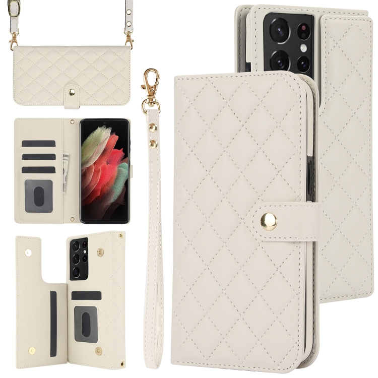 For Samsung Galaxy S21 Ultra 5G Crossbody Multifunction Rhombic Leather Phone Case(White)
For Samsung Galaxy S21 Ultra 5G Crossbody Multifunction Rhombic Leather Phone Case(White)
