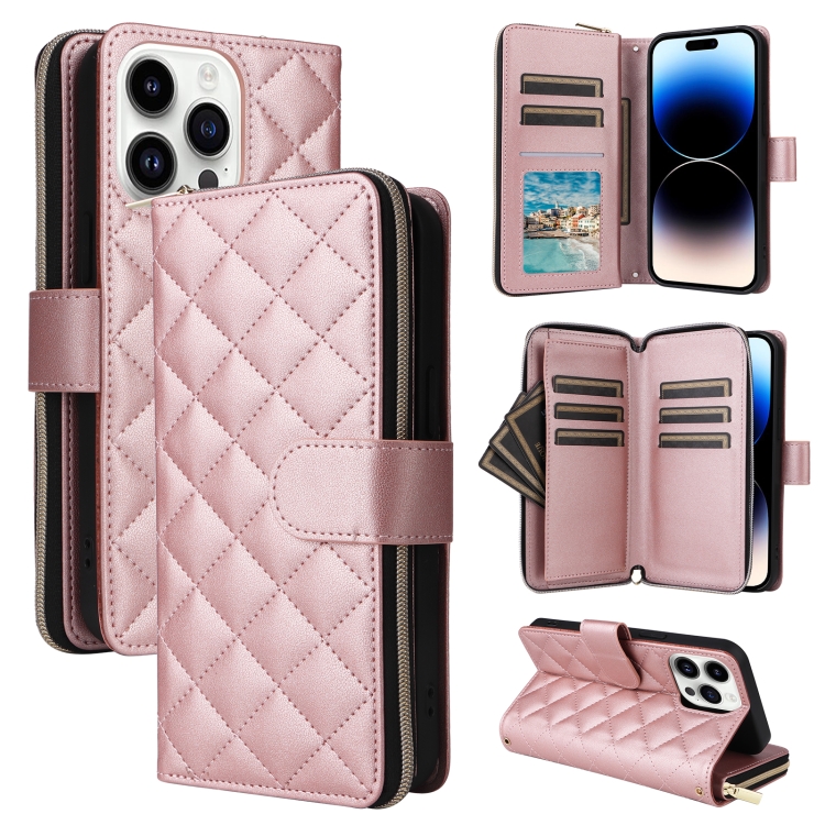 For iPhone 14 Pro Crossbody Rhombic Zipper Tower Buckle Leather Phone Case with Lanyard(Rose Gold)
For iPhone 14 Pro Crossbody Rhombic Zipper Tower Buckle Leather Phone Case with Lanyard(Rose Gold)
