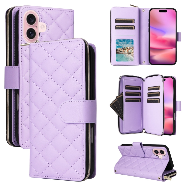 For iPhone 16 Crossbody Rhombic Zipper Tower Buckle Leather Phone Case with Lanyard(Purple)
For iPhone 16 Crossbody Rhombic Zipper Tower Buckle Leather Phone Case with Lanyard(Purple)
