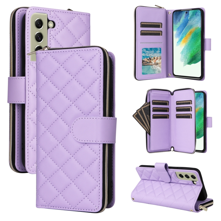 For Samsung Galaxy S21 FE 5G Crossbody Rhombic Zipper Tower Buckle Leather Phone Case with Lanyard(Purple)
For Samsung Galaxy S21 FE 5G Crossbody Rhombic Zipper Tower Buckle Leather Phone Case with Lanyard(Purple)