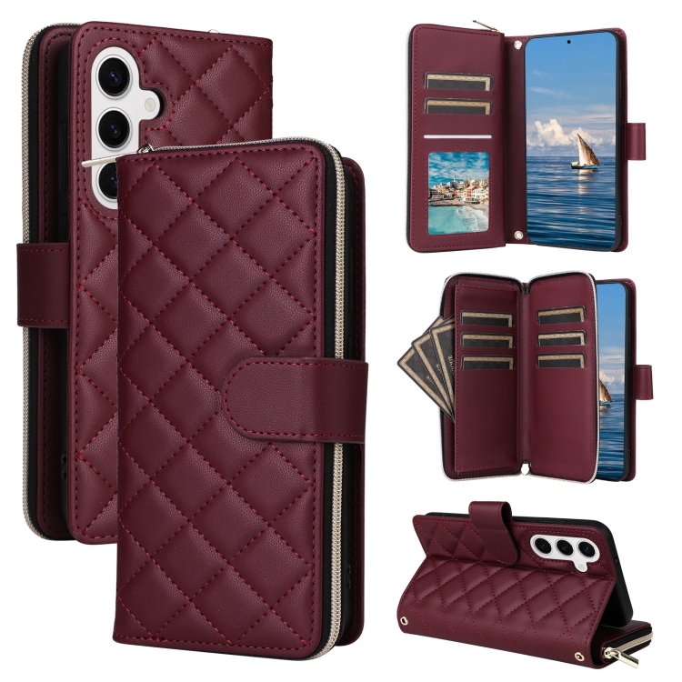 For Samsung Galaxy S24 5G Crossbody Rhombic Zipper Tower Buckle Leather Phone Case with Lanyard(Wine Red)
For Samsung Galaxy S24 5G Crossbody Rhombic Zipper Tower Buckle Leather Phone Case with Lanyard(Wine Red)