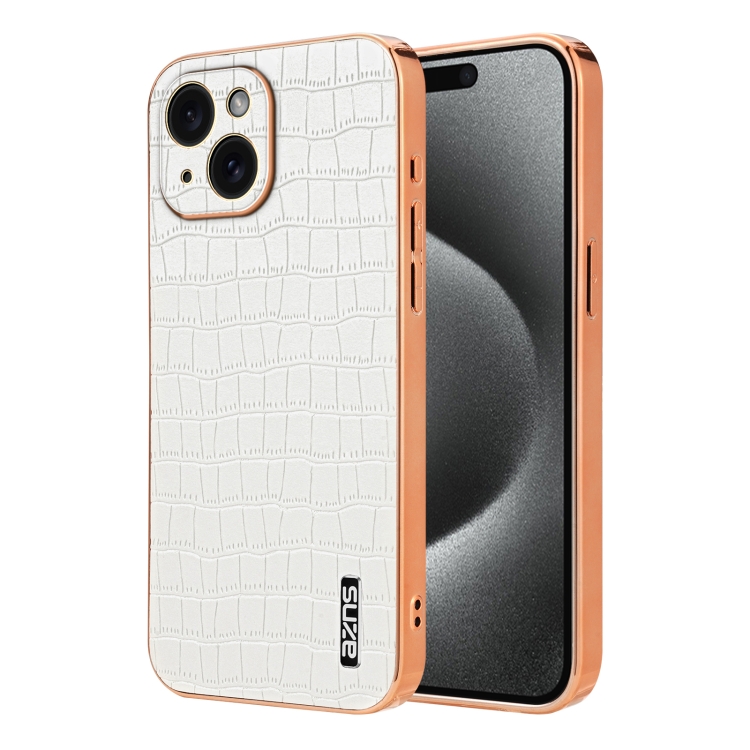 For iPhone 15 Plus AZNS Electroplated Frame Crocodile Texture Full Coverage Phone Case(White)
For iPhone 15 Plus AZNS Electroplated Frame Crocodile Texture Full Coverage Phone Case(White)
