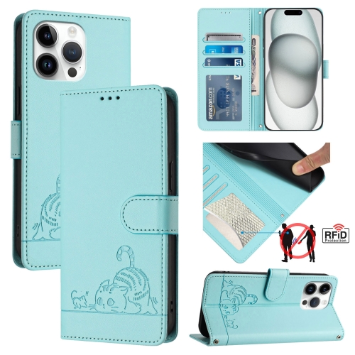 For iPhone 15 Pro Max Cat Rat Embossed Pattern RFID PU Phone Case with Wrist Strap(Mint Green)
For iPhone 15 Pro Max Cat Rat Embossed Pattern RFID PU Phone Case with Wrist Strap(Mint Green)