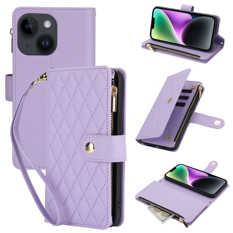 For iPhone 13 YM016 Rhombic Zipper Card Wallet Leather Phone Case with Lanyard(Light Purple)
For iPhone 13 YM016 Rhombic Zipper Card Wallet Leather Phone Case with Lanyard(Light Purple)