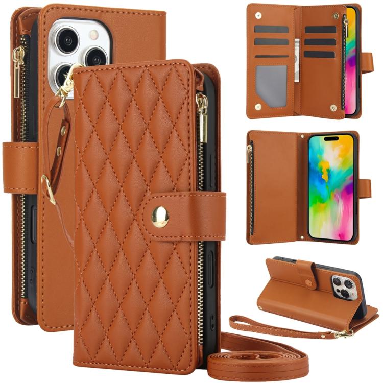 For iPhone 16 Pro YM016 Rhombic Zipper Card Wallet Leather Phone Case with Lanyard(Brown)
For iPhone 16 Pro YM016 Rhombic Zipper Card Wallet Leather Phone Case with Lanyard(Brown)