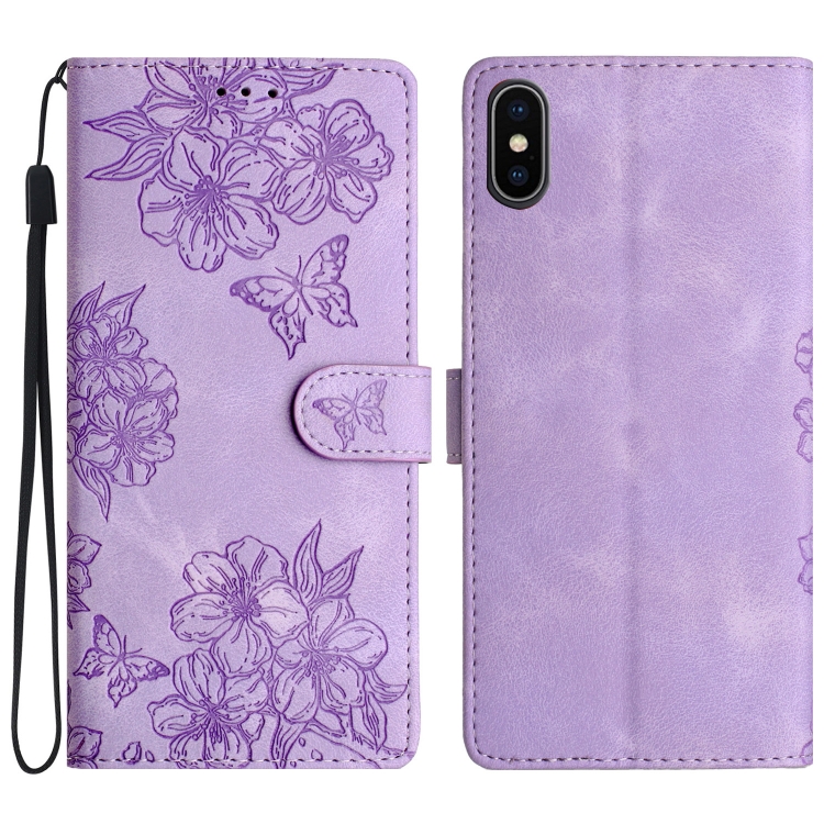 For iPhone XS Max Cherry Blossom Butterfly Skin Feel Embossed PU Phone Case(Purple)
For iPhone XS Max Cherry Blossom Butterfly Skin Feel Embossed PU Phone Case(Purple)