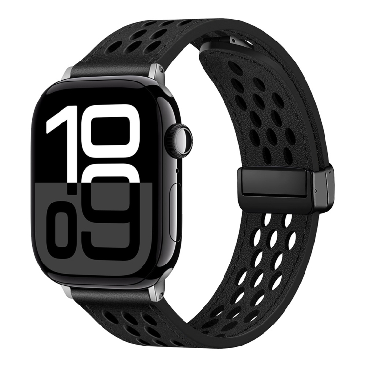 For Apple Watch Series 10 46mm Hole Style Folding Buckle PU Leather Watch Band(Black)
For Apple Watch Series 10 46mm Hole Style Folding Buckle PU Leather Watch Band(Black)