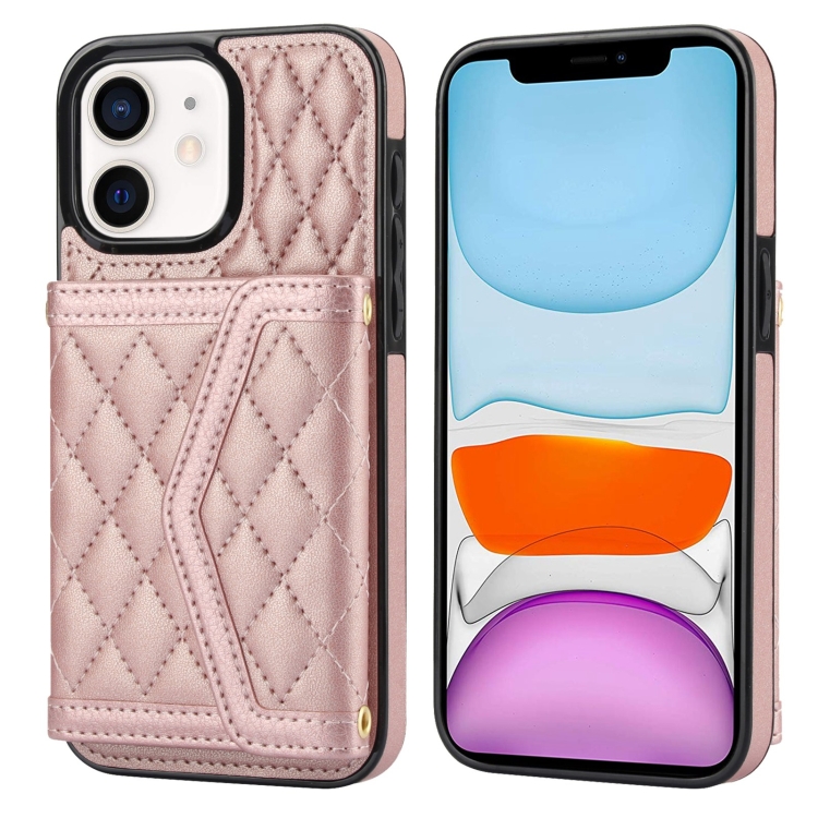 For iPhone 11 Splicing Rhombic Texture Card Bag Phone Case with Long Lanyard(Rose Gold)
For iPhone 11 Splicing Rhombic Texture Card Bag Phone Case with Long Lanyard(Rose Gold)