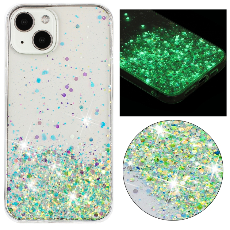 For iPhone 14 Plus Transparent Frame Noctilucent Glitter Powder TPU Phone Case(Green)
For iPhone 14 Plus Transparent Frame Noctilucent Glitter Powder TPU Phone Case(Green)