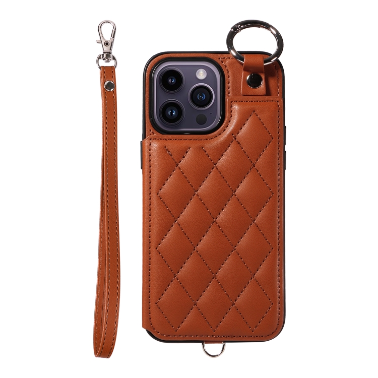 For iPhone 14 Pro Max Rhombic Texture Card Bag Phone Case with Short Lanyard(Brown)
For iPhone 14 Pro Max Rhombic Texture Card Bag Phone Case with Short Lanyard(Brown)