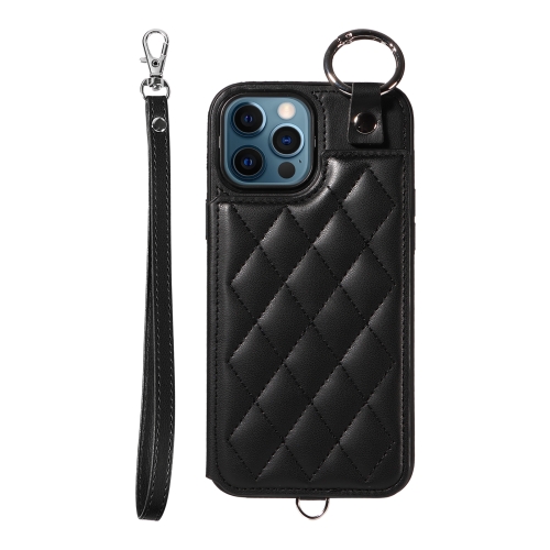 For iPhone 12 Pro Max Rhombic Texture Card Bag Phone Case with Short Lanyard(Black)
For iPhone 12 Pro Max Rhombic Texture Card Bag Phone Case with Short Lanyard(Black)