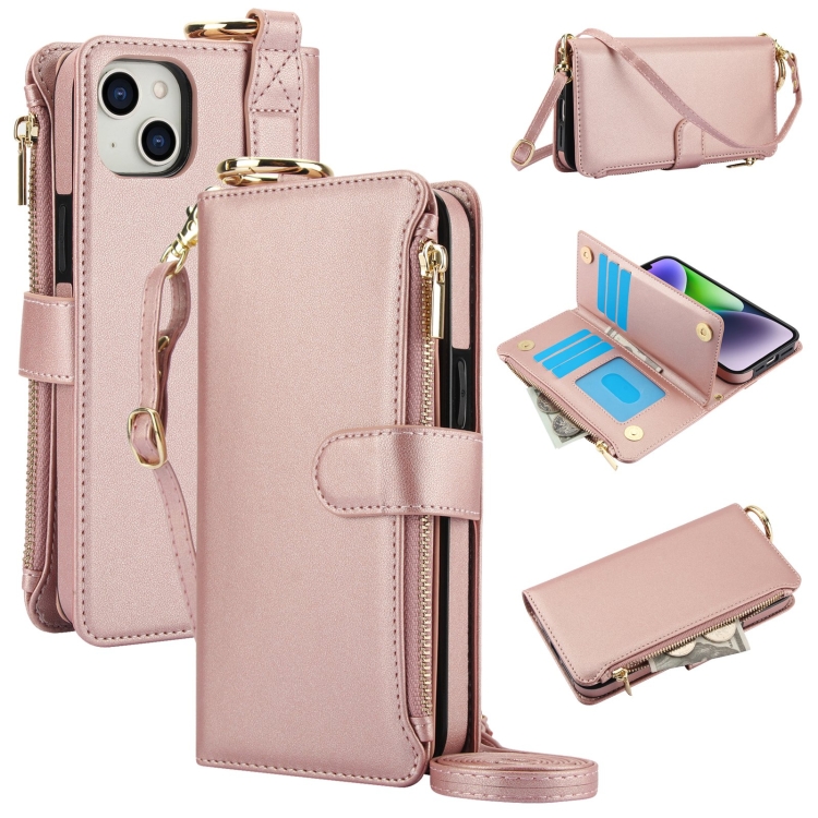 For iPhone 13 Crossbody Ring Multifunctional Wallet Leather Phone Case(Rose Gold) 
For iPhone 13 Crossbody Ring Multifunctional Wallet Leather Phone Case(Rose Gold)