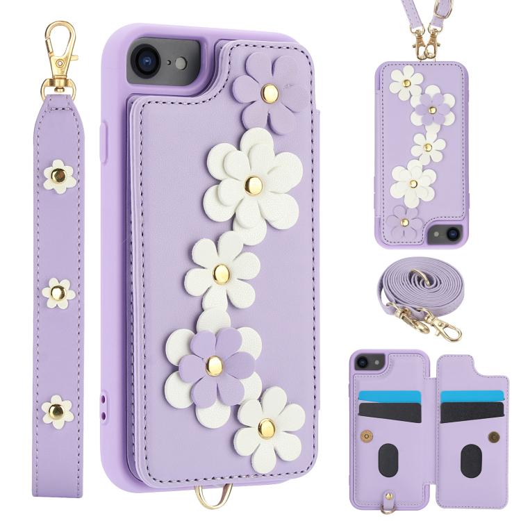 For iPhone 16e Crossbody Flower Pattern Leather Phone Case(Purple)
For iPhone 16e Crossbody Flower Pattern Leather Phone Case(Purple)