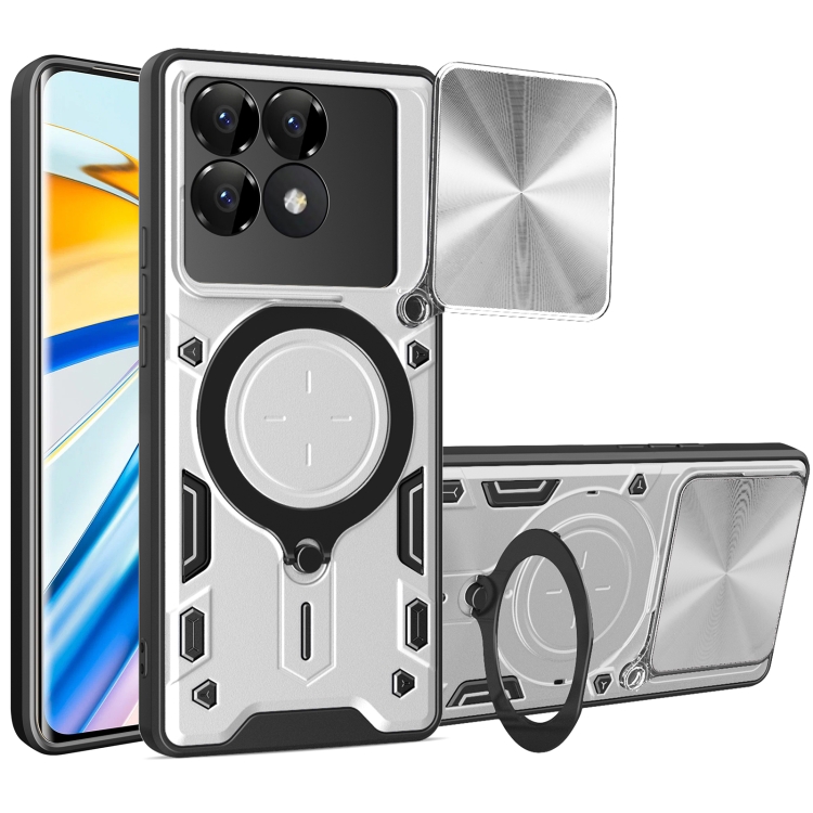 For Xiaomi Poco F6 Pro CD Texture Sliding Camshield Magnetic Holder Phone Case(Silver)
For Xiaomi Poco F6 Pro CD Texture Sliding Camshield Magnetic Holder Phone Case(Silver)