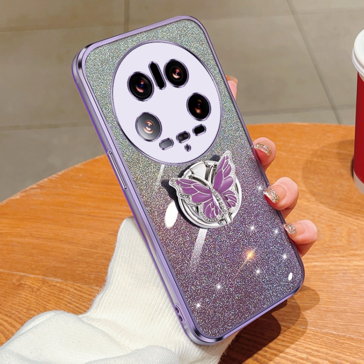 For Xiaomi 14 Ultra Plated Gradient Glitter Butterfly Holder TPU Phone Case(Purple)
For Xiaomi 14 Ultra Plated Gradient Glitter Butterfly Holder TPU Phone Case(Purple)