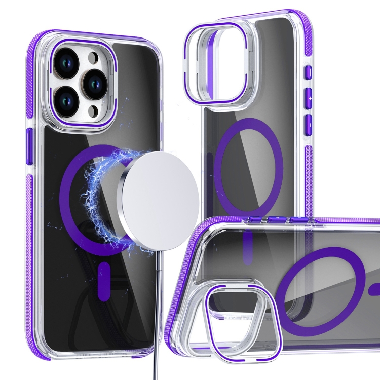 For iPhone 16 Pro Magsafe Dual-Color Transparent Black Lens Holder Phone Case(Purple)
For iPhone 16 Pro Magsafe Dual-Color Transparent Black Lens Holder Phone Case(Purple)