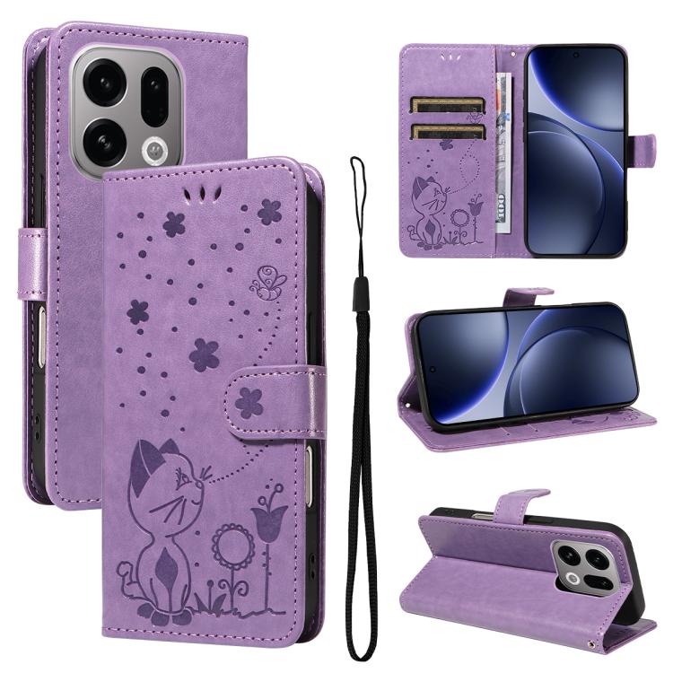 For OPPO Find X9 Cat and Bee Embossed Flip Leather Phone Case(Purple)
For OPPO Find X9 Cat and Bee Embossed Flip Leather Phone Case(Purple)