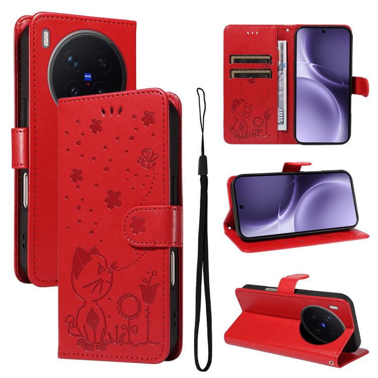 For vivo X300 Pro Cat and Bee Embossed Flip Leather Phone Case(Red)
For vivo X300 Pro Cat and Bee Embossed Flip Leather Phone Case(Red)