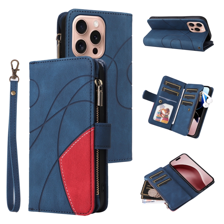 For iPhone 16 Pro Dual-color 9 Card Slots Zipper Wallet Leather Phone Case(Blue) 
For iPhone 16 Pro Dual-color 9 Card Slots Zipper Wallet Leather Phone Case(Blue)