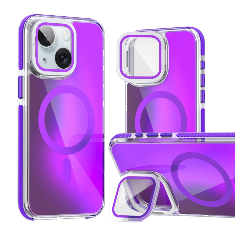 For iPhone 15 Plus MagSafe Gradient Color Lens Film Phone Case with Lens Fold Holder(Purple)
For iPhone 15 Plus MagSafe Gradient Color Lens Film Phone Case with Lens Fold Holder(Purple)
