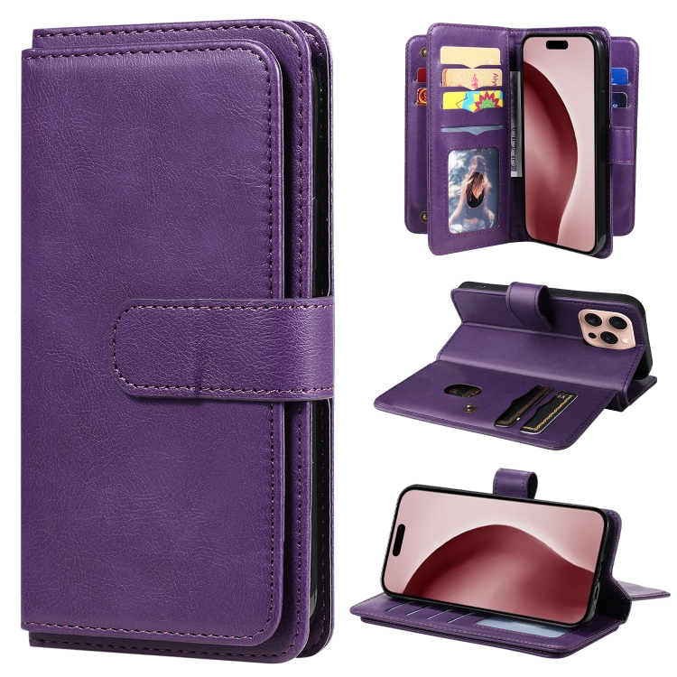 For iPhone 16 Pro Multi-Function Wallet 10 Card Slots Leather Phone Case(Violet)
For iPhone 16 Pro Multi-Function Wallet 10 Card Slots Leather Phone Case(Violet)