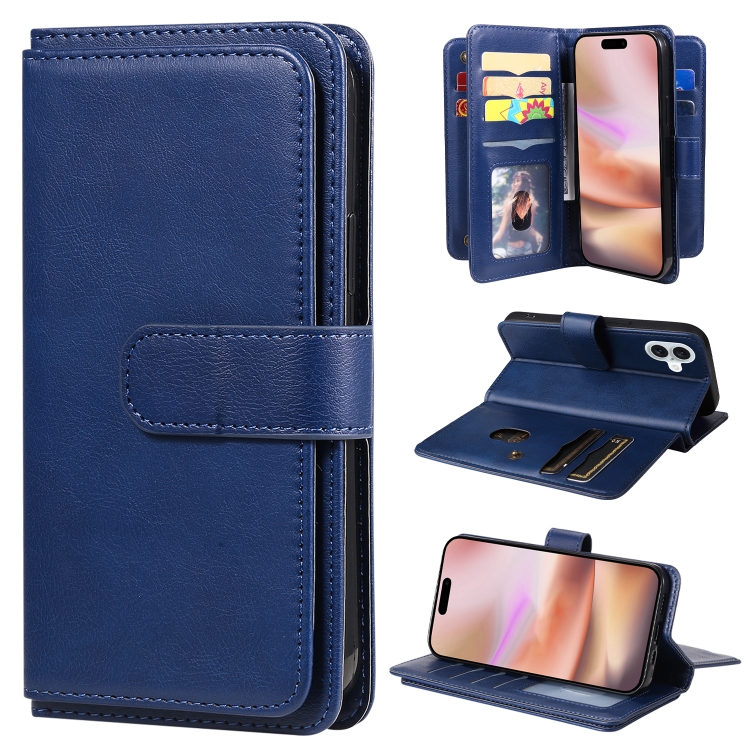 For iPhone 16 Plus Multi-Function Wallet 10 Card Slots Leather Phone Case(Dark Blue)
For iPhone 16 Plus Multi-Function Wallet 10 Card Slots Leather Phone Case(Dark Blue)