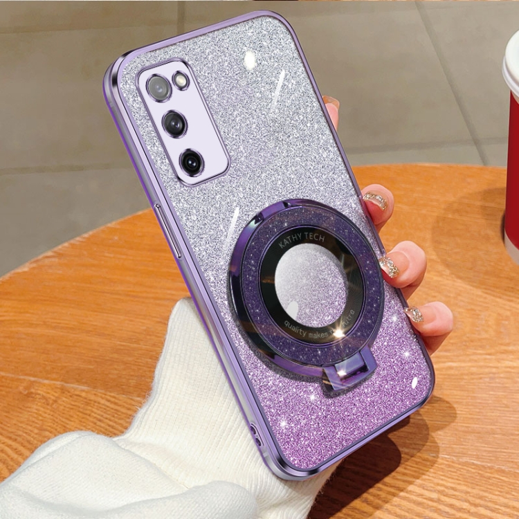 For Samsung Galaxy S20 FE Plated Gradient Glitter Round Holder TPU Phone Case(Purple)
For Samsung Galaxy S20 FE Plated Gradient Glitter Round Holder TPU Phone Case(Purple)