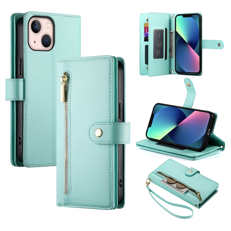 For iPhone 13 mini Nine Card-slot Zipper Wallet Bag Leather Phone Case(Mint Green)
For iPhone 13 mini Nine Card-slot Zipper Wallet Bag Leather Phone Case(Mint Green)