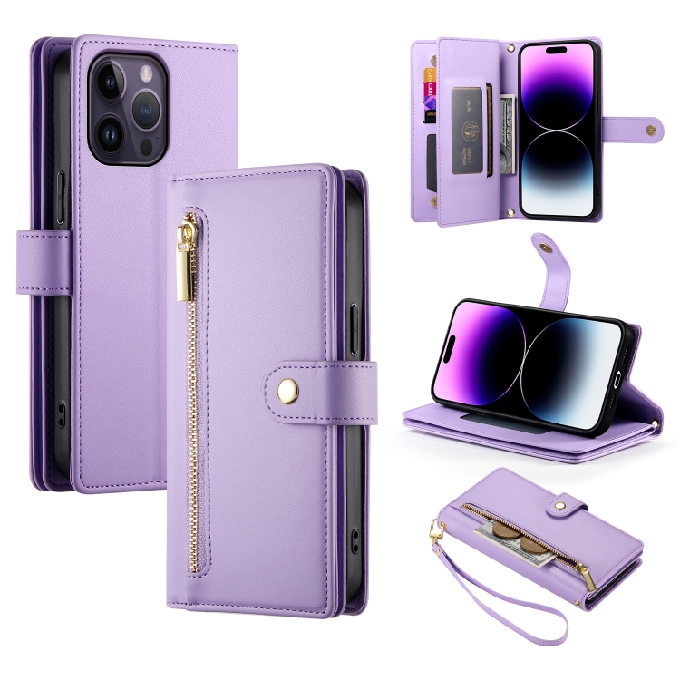 For iPhone 14 Pro Max Nine Card-slot Zipper Wallet Bag Leather Phone Case(Purple)
For iPhone 14 Pro Max Nine Card-slot Zipper Wallet Bag Leather Phone Case(Purple)