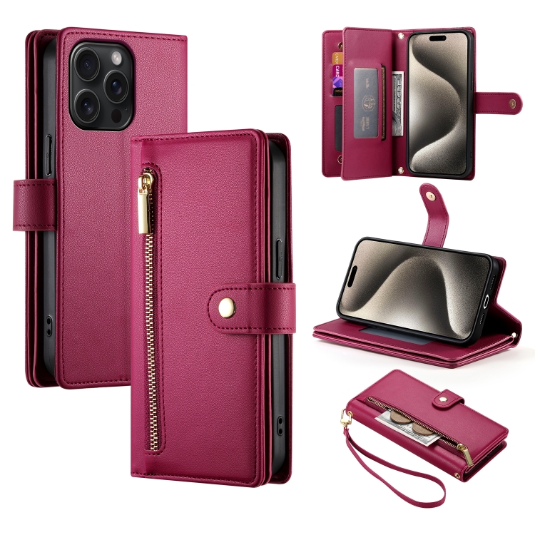 For iPhone 15 Pro Max Nine Card-slot Zipper Wallet Bag Leather Phone Case(Red)
For iPhone 15 Pro Max Nine Card-slot Zipper Wallet Bag Leather Phone Case(Red)