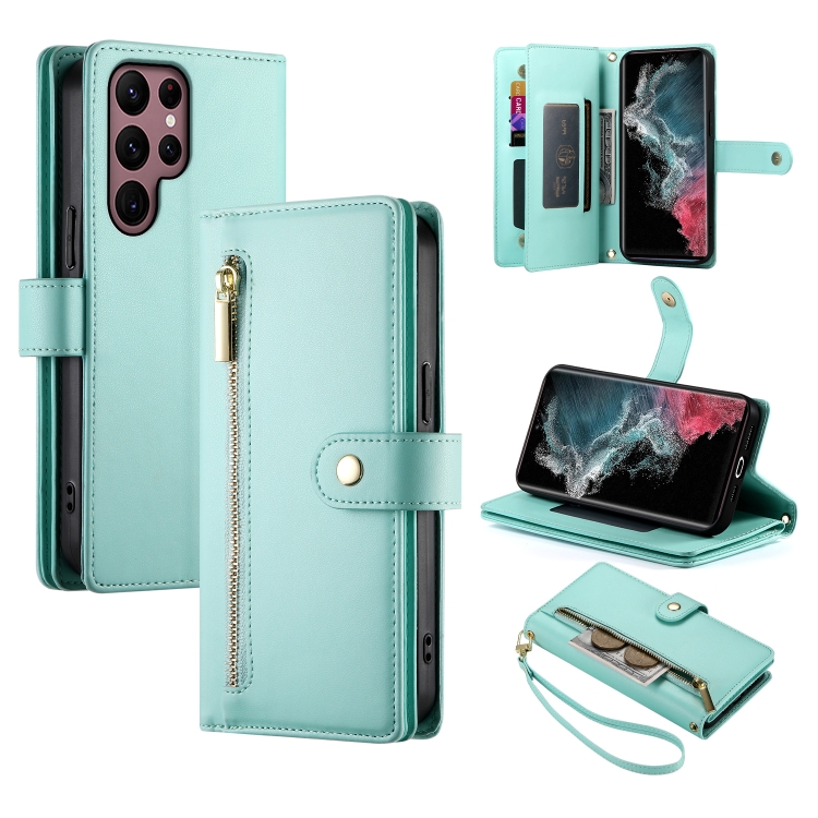 For Samsung Galaxy S22 Ultra 5G Nine Card-slot Zipper Wallet Bag Leather Phone Case(Mint Green)
For Samsung Galaxy S22 Ultra 5G Nine Card-slot Zipper Wallet Bag Leather Phone Case(Mint Green)