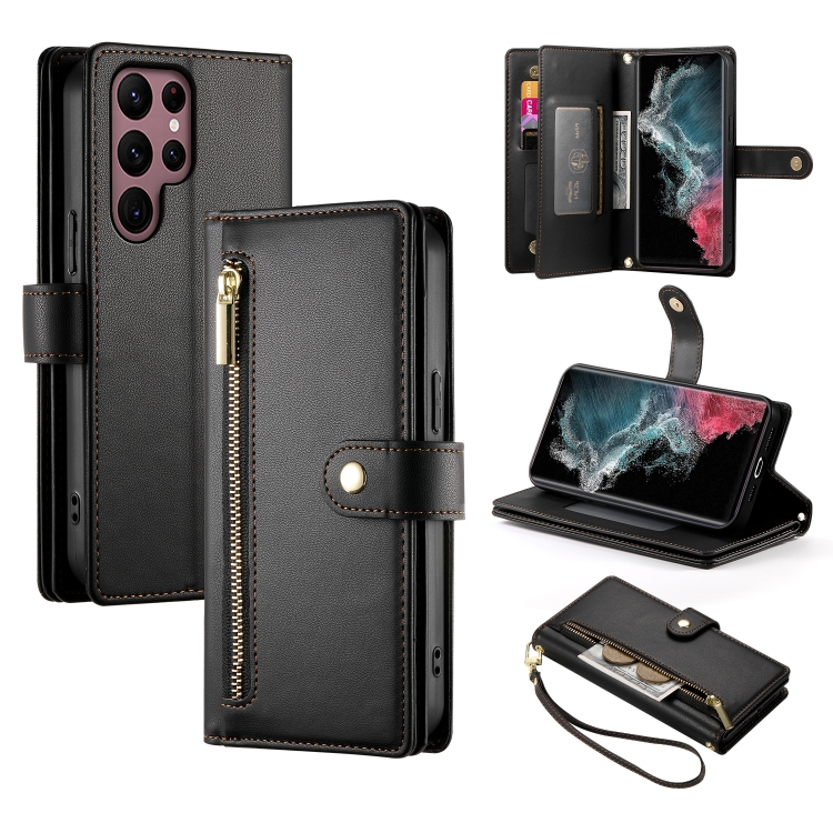 For Samsung Galaxy S22 Ultra 5G Nine Card-slot Zipper Wallet Bag Leather Phone Case(Black)
For Samsung Galaxy S22 Ultra 5G Nine Card-slot Zipper Wallet Bag Leather Phone Case(Black)