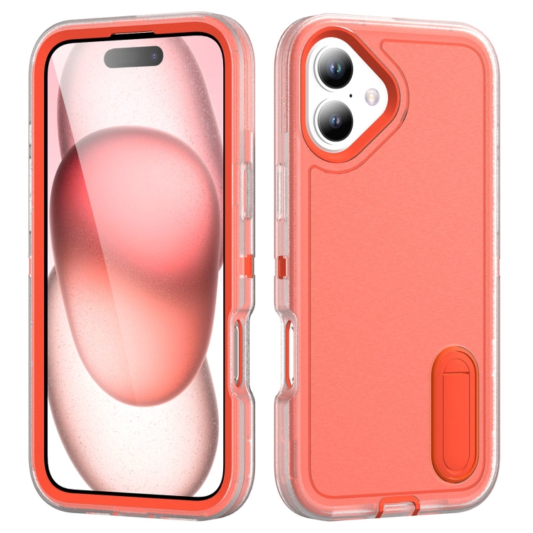 For iPhone 16 Plus Rugged PC + Silicone Phone Case with Holder(Transparent+Orange)
For iPhone 16 Plus Rugged PC + Silicone Phone Case with Holder(Transparent+Orange)