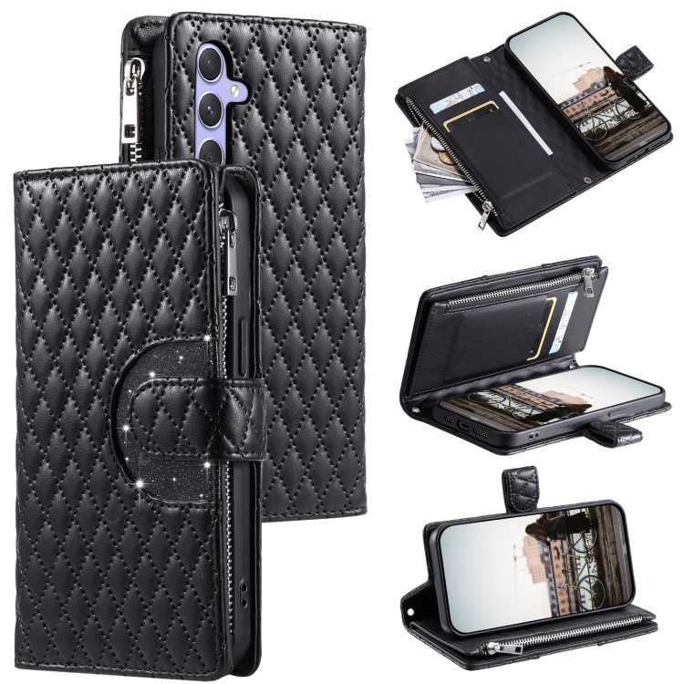 For Samsung Galaxy A16 5G Glitter Lattice Zipper Wallet Leather Phone Case(Black)
For Samsung Galaxy A16 5G Glitter Lattice Zipper Wallet Leather Phone Case(Black)