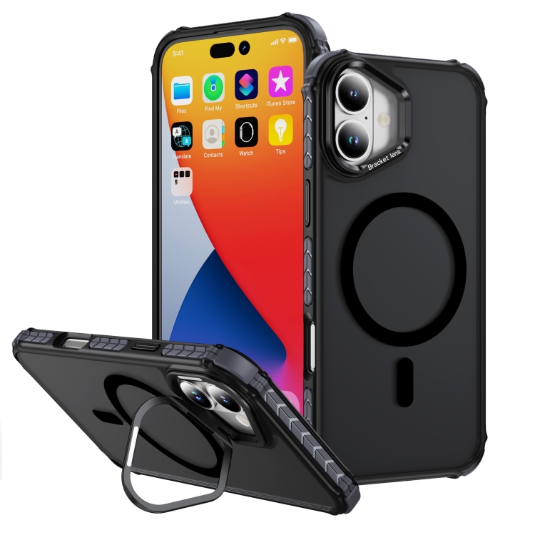 For iPhone 16 Plus Rainbow Series Skin Feel MagSafe Lens Holder Phone Case(Black)
For iPhone 16 Plus Rainbow Series Skin Feel MagSafe Lens Holder Phone Case(Black)